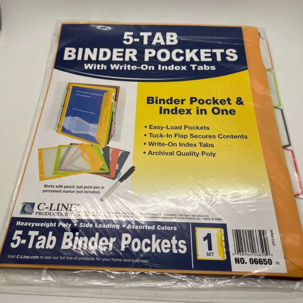 NWT C-Line 5-Tab Binder Pockets With Write-On Index Tabs